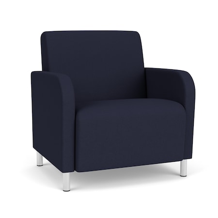 Lesro Siena Lounge Reception Wide Guest Chair, Brushed Steel, OH Navy Upholstery SN1201